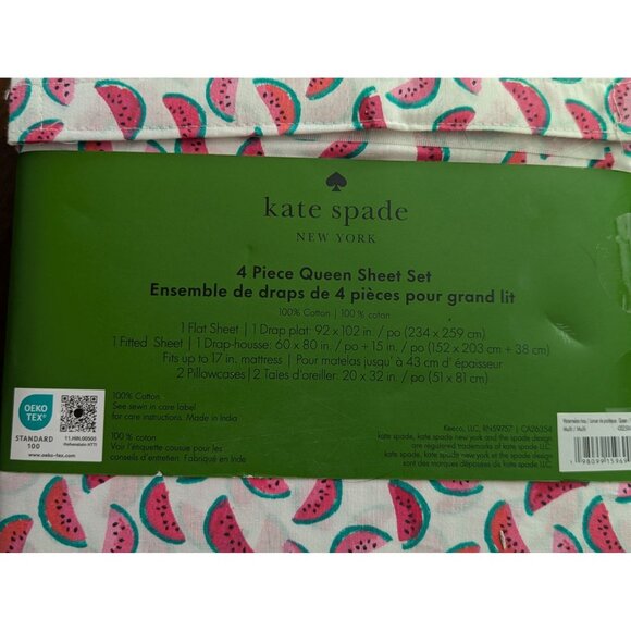 Kate Spade New York Queen Size Watermelon Print 4-Piece Cotton Sheet Set - Picture 4 of 4